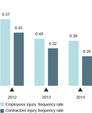 Injury frequency rate (No. of accidents per million of worked hours) (bar chart)