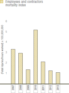 Employees and contractors mortality index (bar chart)