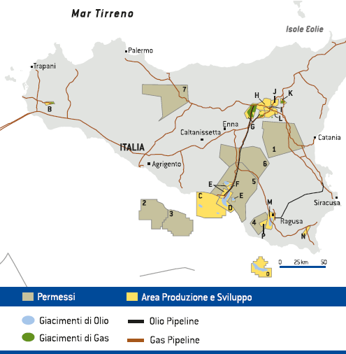 Paesi di attivit&agrave; &ndash; Sicilia (Mappa)